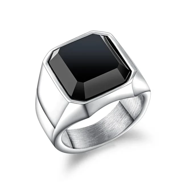 Modyle Black Stone Ring for Men, High Polished, Stainless Steel, Men's Jewelry,